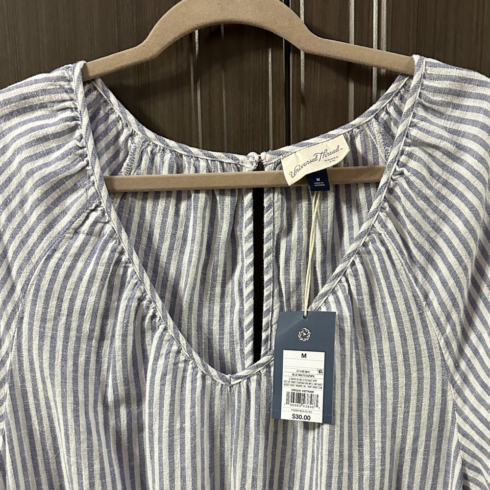 Universal Thread Blue White Striped Linen Blend Romper Womens‎ Medium NWT - Picture 4 of 6
